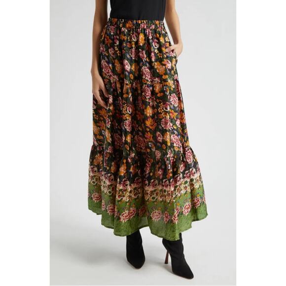 Mille Paola Elastic Waist Floral Maxi Skirt Secret Garden Size XXS